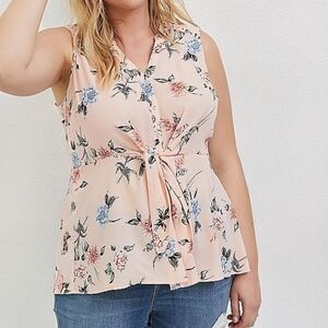 NWT Torrid Peach Floral Georgette Peplum Tie-Front Top Size 1 (14-16)
